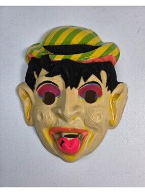 Vtg FLOCKED Hobo Clown MAN MASK Halloween Costume Face